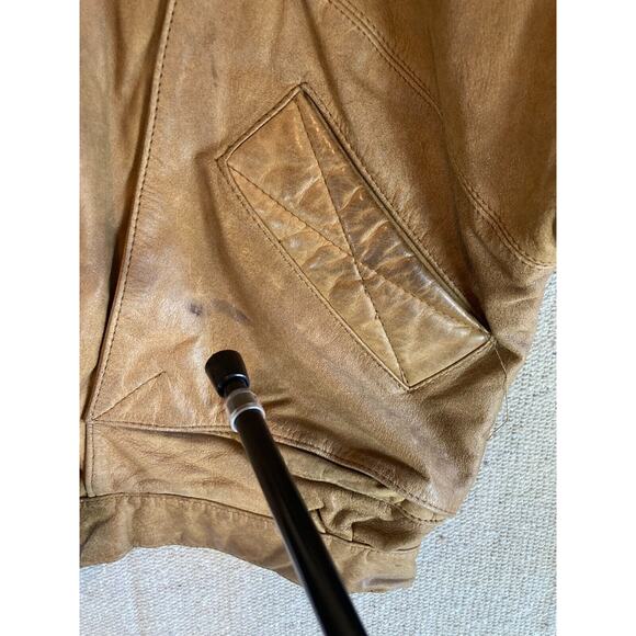 VINTAGE Womens WINLIT Sz Medium Brown Tan Leather Jacket Nylon Lining - Picture 5 of 11